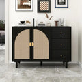 Rattan Storage Cabinet with 2 Doors, Adjustable Shelves, and 3 Drawers