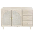 Rattan Storage Cabinet with 2 Doors, Adjustable Shelves, and 3 Drawers