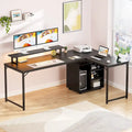 58.3-Inch L-Shaped Gaming Desk with Storage Cube, USB Ports, and LED Lighting - Office Computer Table