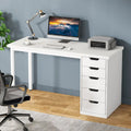 Contemporary Minimalist Computer Desk with 5 Drawer Storage for Study and Writing