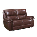 Jack 66-Inch Manual Recliner Loveseat in Plush Brown Top Grain Leather with Wood Accents