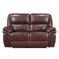 Jack 66-Inch Manual Recliner Loveseat in Plush Brown Top Grain Leather with Wood Accents