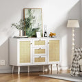 Anmytek 47.2" Mid-Century Modern White Buffet/Sideboard with Rattan Storage and Drawers