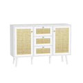 Anmytek 47.2" Mid-Century Modern White Buffet/Sideboard with Rattan Storage and Drawers