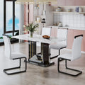 Elegant Dining Table with White Imitation Marble Top, Black MDF Legs Featuring Gold Accents, and a Stylish Black Base
