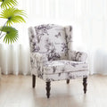 Set of 2 Accent Armchairs with Turned Legs in Blue, Beige, and Grey