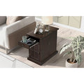 Retro-Inspired Living Room Side Table with USB Ports, Multifunctional Drawer, and Cup Holders