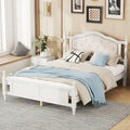 Queen Size Upholstered Bed with Headboard and Footboard, Featuring Dual Bed Rail Support Feet and Central Platform Support