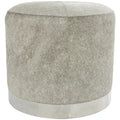 Gray Leather Patchwork Living Room Stool with Silver Metal Base - Roche River Decor