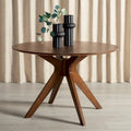 Round Dining Table with Wooden Base for Kitchen and Dining Room