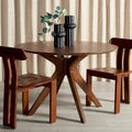 Round Dining Table with Wooden Base for Kitchen and Dining Room